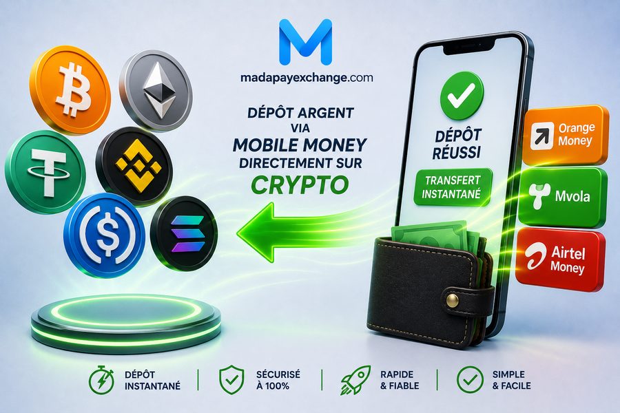 Dépôt Mobile Money instantané directement vers vos cryptos