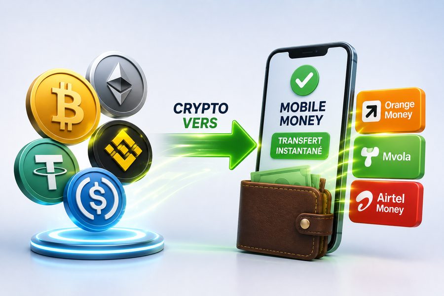 Convertissez vos cryptos en Mobile Money instantanément